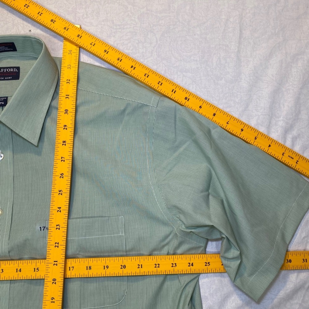 Stafford Performance Super Shirt Mens 17.5 Green White Stripe Classic Fit NWT - Picture 9 of 10